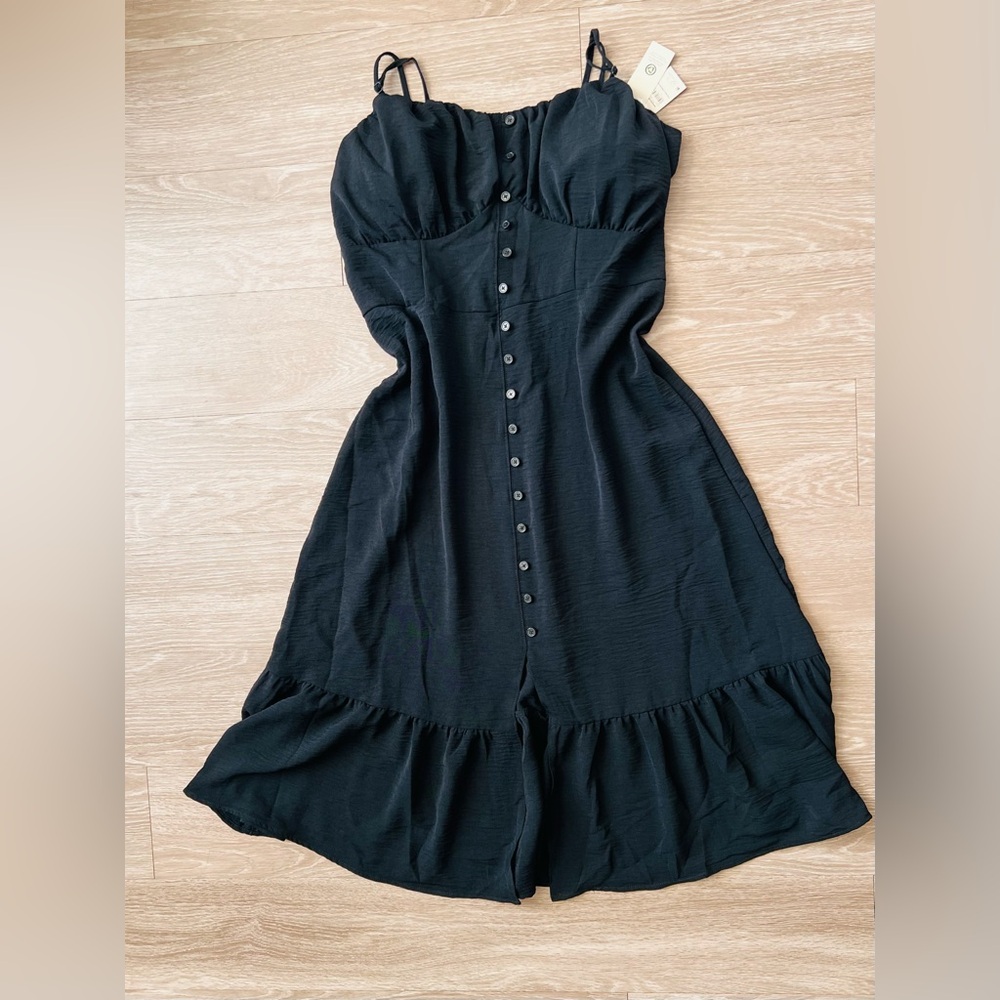 No Boundaries Black Button-Front Midi Dress